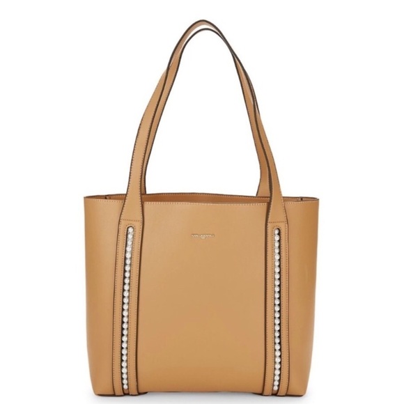 LAST ONE!! New Karl Lagerfeld Paris Tan and Pearls Handbag Tote Bag - Picture 1 of 16
